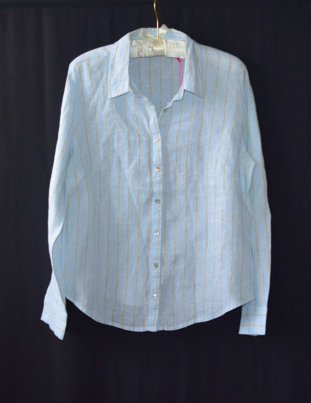 Isaac Mizrahi New York Linen Shirt M NWT Blue Striped 100% Linen Button Down